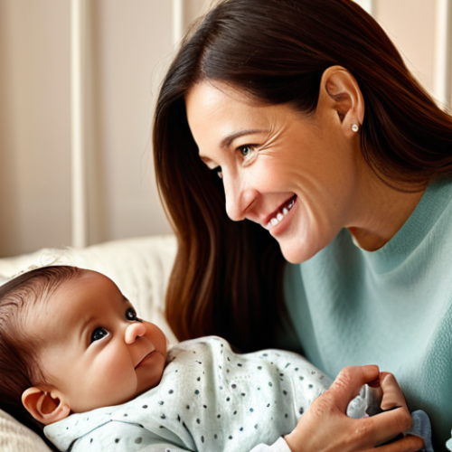 Home 23 Baby and Adult Eye Contact**
"A mother and her baby making direct eye contact, the mother smiling warmly, baby looking curious, cozy nursery in the background with soft lighting, safe for work, appropriate content, fully clothed, modest attire, perfect anatomy, correct proportions, natural pose, family-friendly."
**