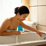 Preparing the Bath**

"A cozy bathroom scene with a mother carefully checking the bathwater temperature with a bath thermometer, a baby bathtub is nearby, all necessary bathing supplies neatly arranged within reach (soft towel, baby soap, clean diaper), safe for work, appropriate content, fully clothed, professional photography, warm lighting, gentle ambiance, modest and family-friendly."

**