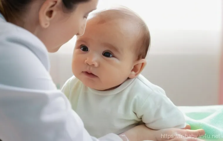 아기 성장 그래프 이해하기 - A heartwarming scene in a bright, modern French pediatrician's office. A kind, professional pediatri...
