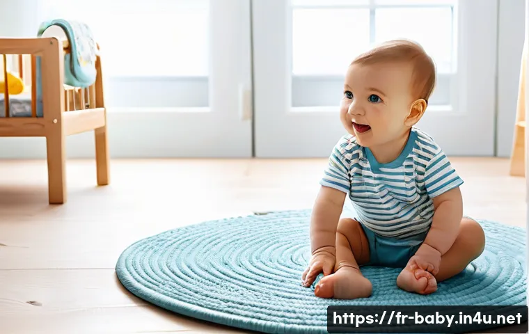 아기 놀이 공간 꾸미기 - **Prompt 1: Safe and Stimulating Discovery**
    "A cheerful baby, approximately 9-12 months old, we...