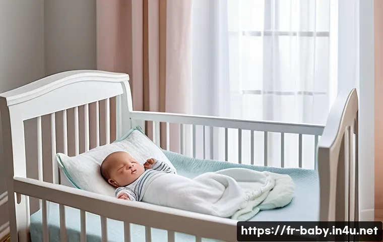 아기에게 좋은 클래식 음악 - A serene nursery scene featuring a baby peacefully sleeping in a cozy crib, wearing a soft cotton di...