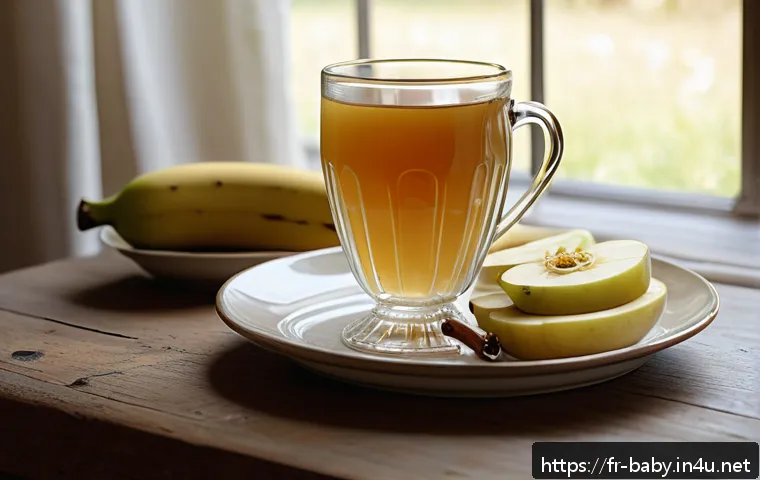입덧 완화 방법 - A serene morning breakfast scene featuring a rustic wooden table set with a light, soothing meal: ri...
