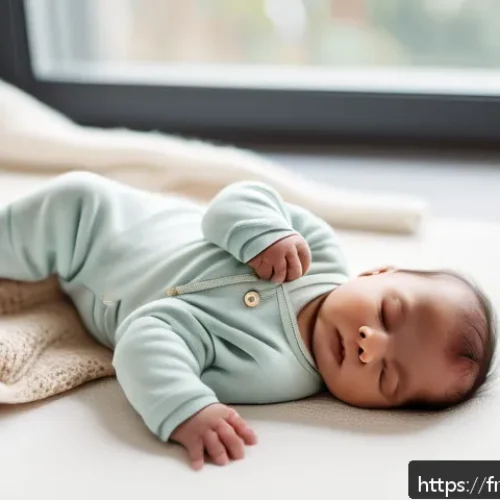 아기 침대 매트리스 선택 - A cozy nursery scene featuring a baby peacefully sleeping on a natural latex mattress covered with a...
